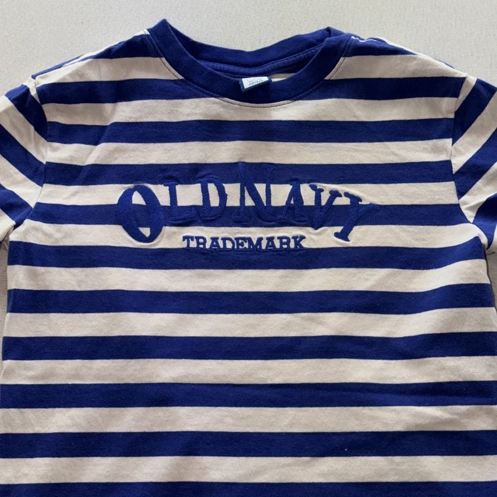 Old Navy Trademark T-Shirt Reissue Modern Boys L Blue Striped Crew Neck